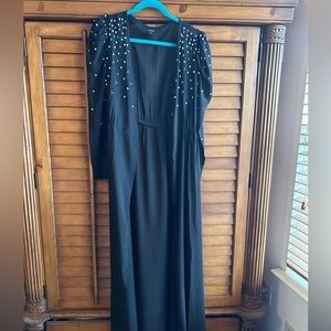 Express pearl and rhinestone dress duster in sheer black.